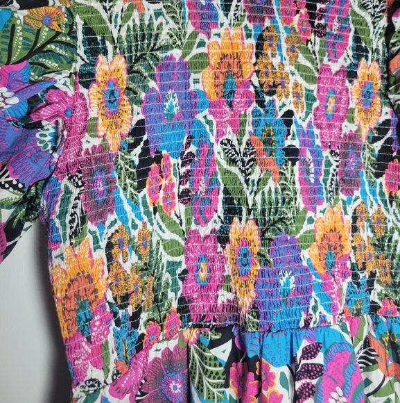 Baltic Born Kyrie Puff Sleeve Floral Print Dress Ruffle Shoulder Vibrant Boho XL - Picture 12 of 15